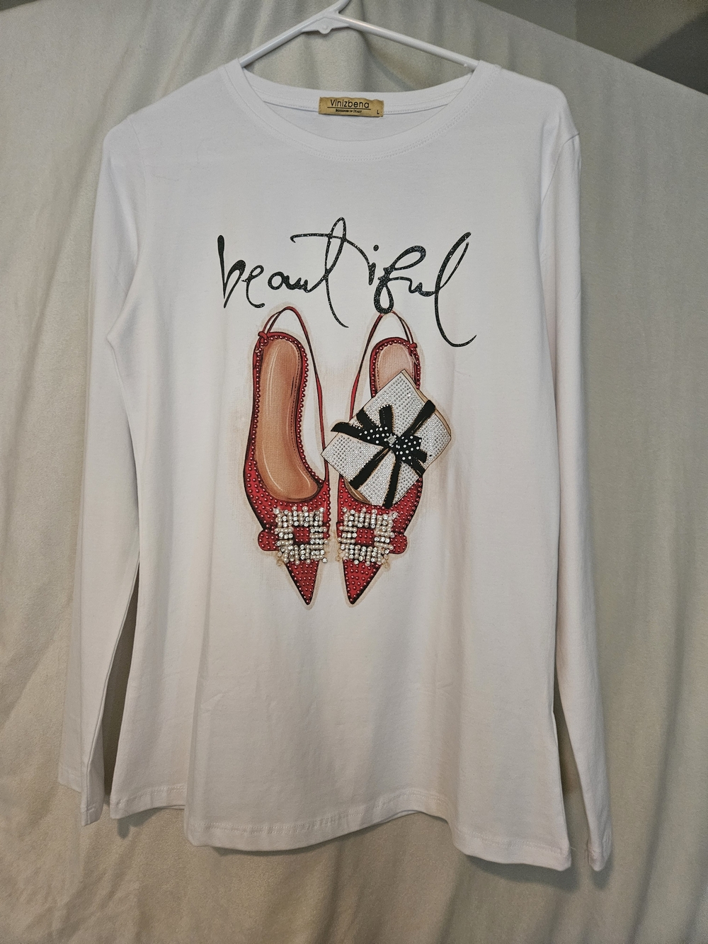 Vinizbena Women’s White Long Sleeve Tee Sz LG